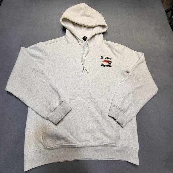 H&M Hoodie Mens Small Diggin Detroit Flame Record Relaxed Fit Pullover Stained - Picture 1 of 10